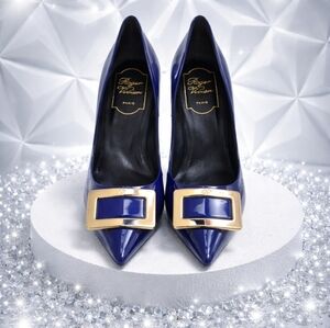 Brand New Roger Vivier Navy Patent Leather Pumps 36.5